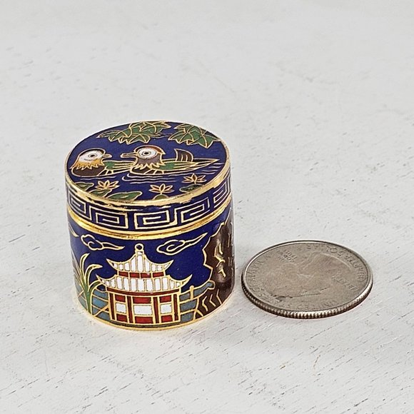 Vintage Cloisonne Enamel Miniature Trinket Snuff Duck Bird Lidded - Picture 2 of 9